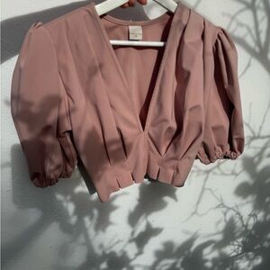 Maygel Coronel Rose Blush Women's Crop Top with Puff Sleeves